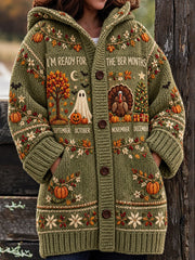 Women's Vintage I'm Ready For The 'ber Months Print Composite Fleece Long Coat