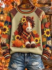 Women's Autumn Horse-Print Sweatshirts