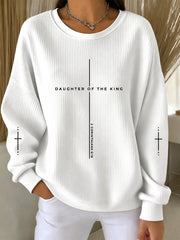 Women's Daughter Of The King Print Ribbed Round-Neck Sweatshirt
