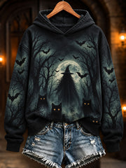 Women's Halloween Cat Art Regular Sweatshirt