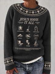 Women's "Jesus Have It All" Faith Print Casual Sweater