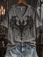 Women's Halloween Gothic Lace Bat Art Print short-sleeved T-shirt