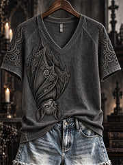 Women's Halloween Gothic Lace Bat Art Print short-sleeved T-shirt