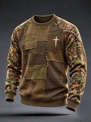 Men's Christian Cross Pattern Patchwork Art Sweatshirt