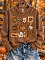 Women's Autumn-Themed Patterned Casual Sweatshirt