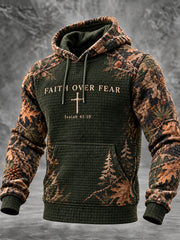 Men's Christian FAITH OVER FEAR Isaiah 41:10 Checkered Cotton Hoodie