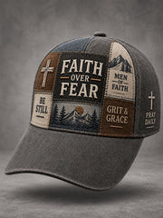Unisex Christian Faith Over Fear Cross Faith Patchwork Print Hat