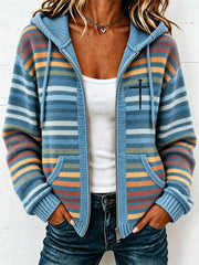 Women's Christian Art Cross-Print Striped Knit Cardigan