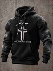 Men's "Trust,Hope,Strive,Believe"Jesus Print Casual Raglan Hoodie