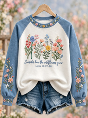 Women's Faith-themed scripture and floral print raglan sleeve sweatshirt