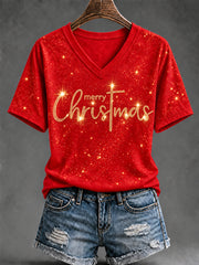 Women'S Christmas Cross Art Print Short Sleeve T-Shirt