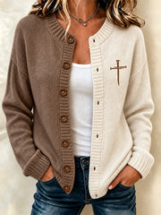 Women's Christian Art Cross Pattern Cardigan