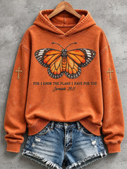 Women's For I Know The Plans I Have For You Butterfly Print Hoodie