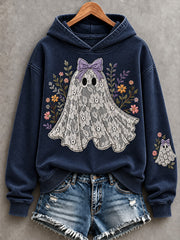 Women's Vintage Floral Lace Ghost Print Cozy Hoodie