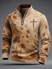 Men's Christian Art Cross Pattern Zip-Up Hoodie