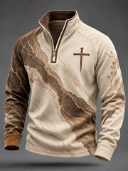 Men's Christian Art Cross Pattern Zip-Up Hoodie