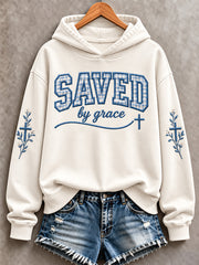 Women's Christian Saved By Grace Print Sweatshirt