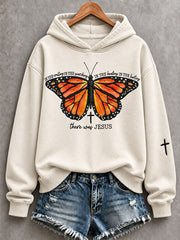 Women's Vintage Retro There Was Jesus Butterfly Print Cozy Hoodie