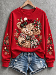 Women's Christmas Highland Cow Print Sweatshirt