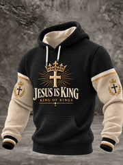 Men's Christian Jesus Is King Cross Checkered Cotton Hoodie