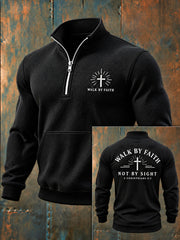 Men's Christian Walk By Faith Cross Zip-Up Waffle Sweatshirt