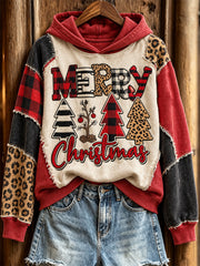 Women's Christmas Color Block Patchwork Design Casual Hoodie