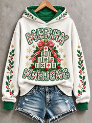 Women's Christmas Mahjong Print Casual Hoodie