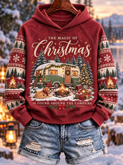Women's Christmas Winter Camping Print Hoodie