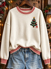 Women's Vintage Christmas Tree Print Crew Neck Sweater