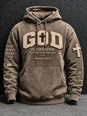 Men's God Is Greater Print Oversized Drop-Shoulder Hoodie