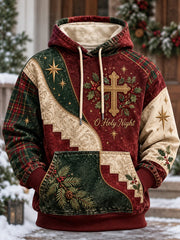 Men's Christian Christmas Art Print Oversized Drop-Shoulder Hoodie with Pockets