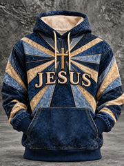 Men's Christian Jesus Cross Art Oversized Drop-Shoulder Hoodie with Pockets