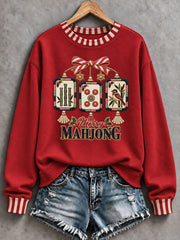 Women's Christmas Mahjong Print Casual Sweatshirt