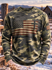 Men's Cross Print Casual Waffle Top