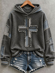 Women's Patchwork Art Cross Hoodie
