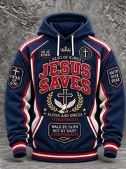 Men's Christian Jesus Saves Cross Print Casual Hoodie with Pockets