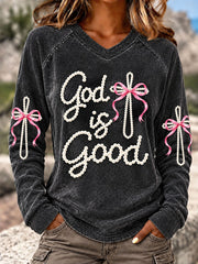 Women’s “God Is Good” Christian V-Neck T-Shirts