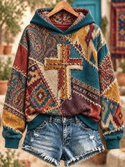 Women's Vintage Cross Print Casual Hoodie