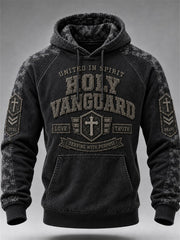 Men's Vintage Military Style Christian Cross Camoflage Print Raglan Hoodie