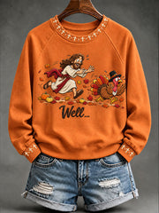 Women's Jesus And Turkey Thanksgiving Day Faith Print Casual Sweatshirt