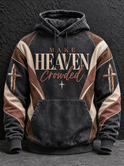 Men's Vintage Make Heaven Crowded Cross Print Hoodie