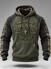 Men's Stand In Faith Christian Cross Military Style Camoflage Print Raglan Hoodie