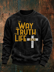 Men's Faith Theme Slogan Pattern Casual Crew Neck Sweatshirt