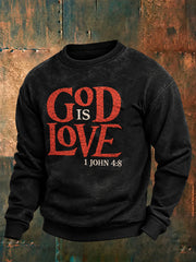 Men's God Is Love Slogan Pattern Casual Crew Neck Sweatshirt