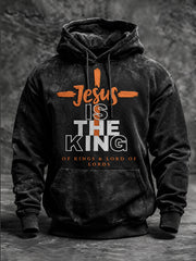 Men's Jesus Is The King Slogan Cross Pattern Casual Hoodie