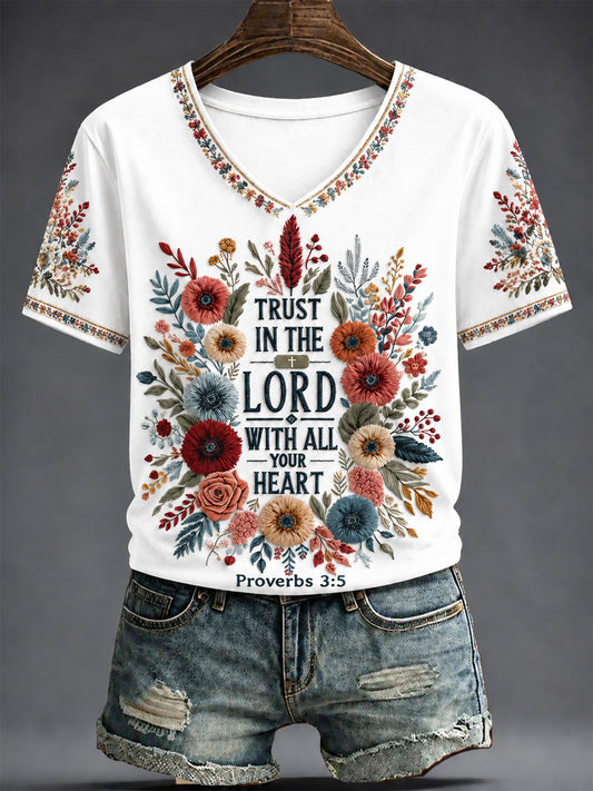 Women's Faith Printed V-neck T-shirt
