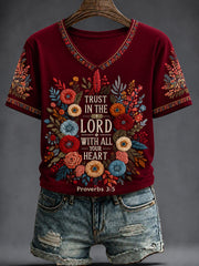 Women's Faith Printed V-neck T-shirt
