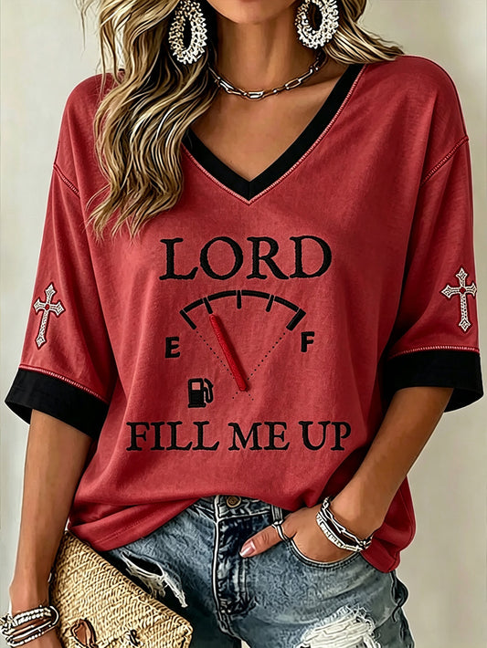 Women's Faith Theme Print Pattern Printed Casual Mid-length Sleeves V-Neck T-Shirt