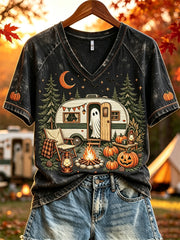 Women's Halloween Ghost Fall RV Camping Print short-sleeved T-shirt