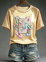 Women's Casual Mahjong-Print T-Shirts